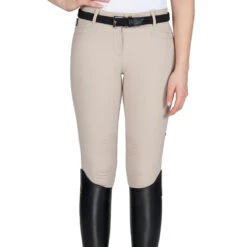 Equiline Women's Ash Riding Breeches With X-Grip Knee Patch -Best Equestrian Shop EQline N08698 Ash.XGripKP Beige Front