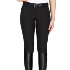 Equiline Women's Ash Riding Breeches With X-Grip Knee Patch -Best Equestrian Shop EQline N08698 Ash.XGripKP Black Front