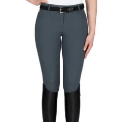 Equiline Women's Ash Riding Breeches With X-Grip Knee Patch -Best Equestrian Shop EQline N08698 Ash.XGripKP Grey Front