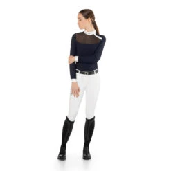 EGO 7 Women's Nina Long Sleeve Show Shirt -Best Equestrian Shop Ego7 Womens.Nina .LS .Show .Shirt Navy Front