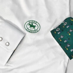 Essex Classics Ladies "Cock-a-Doodle-Do" Talent Yarn Straight Collar Long Sleeve Show Shirt -Best Equestrian Shop Essex.Classics Cock a doodle do Show.Shirt ESL35 W3 Green.Roosters 00