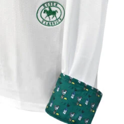 Essex Classics Ladies "Cock-a-Doodle-Do" Talent Yarn Straight Collar Long Sleeve Show Shirt -Best Equestrian Shop Essex.Classics Cock a doodle do Show.Shirt ESL35 W3 Green.Roosters Swatch 01