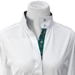 Essex Classics Ladies "Cock-a-Doodle-Do" Talent Yarn Straight Collar Long Sleeve Show Shirt -Best Equestrian Shop Essex.Classics Show.Shirt Roosters ESL35 W3 Green.Roosters 00 9d62dcb0 cae5 44c7 a111 c281bbfa85eb