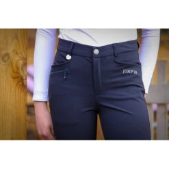 Jump'in Unisex Junior Sacha Breeches -Best Equestrian Shop Jump.In Unisex.Junior.Sacha .Breeches Navy Front.Logo