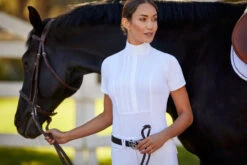 Ariat Womens Luxe Short Sleeve Show Shirt -Best Equestrian Shop S23 WMS ENGL Carmel LaCunha Shot 01 6359 RTL