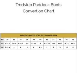 Tredstep Donatello Front Lace Paddock Boot -Best Equestrian Shop TS sizechart