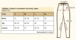 TuffRider Children's Ventilated Schooling Tights -Best Equestrian Shop size chart 100427 533